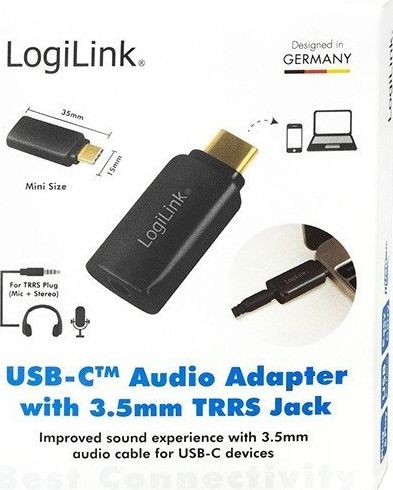 Adapter audio LogiLink UA0356 USB C në 3.5mm, Hi Fi, i zi