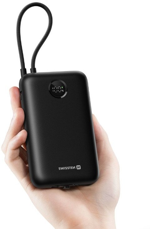 Powerbank Swissten Voltbox 35W, 20000 mAh, kabllo USB C dhe Lightning, i zi