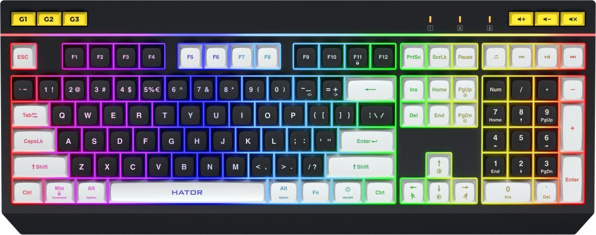 Tastierë gaming Hator Icefall, USB, RGB, e bardhë e zezë