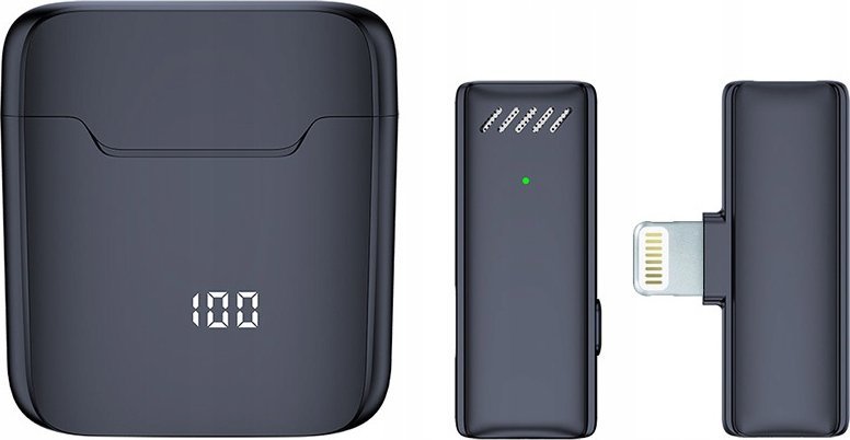Mikrofon wireless lavalier S11, lidhje Lightning, kuti karikimi, i zi