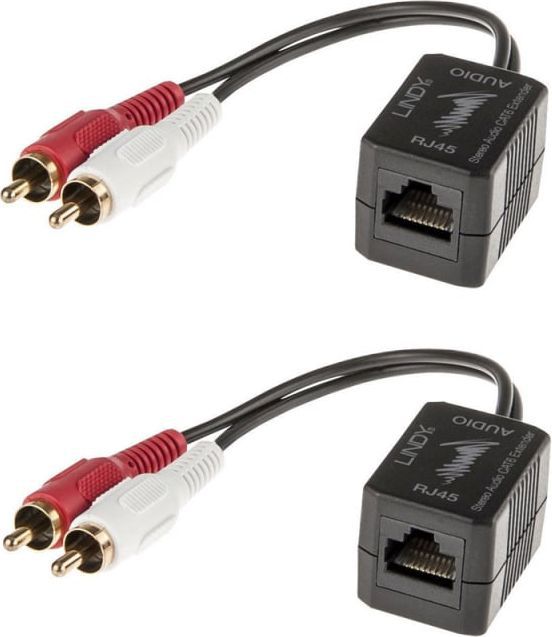 Адаптер AV Линди 70460, RCA x2 во RJ-45, 0.1m, црн