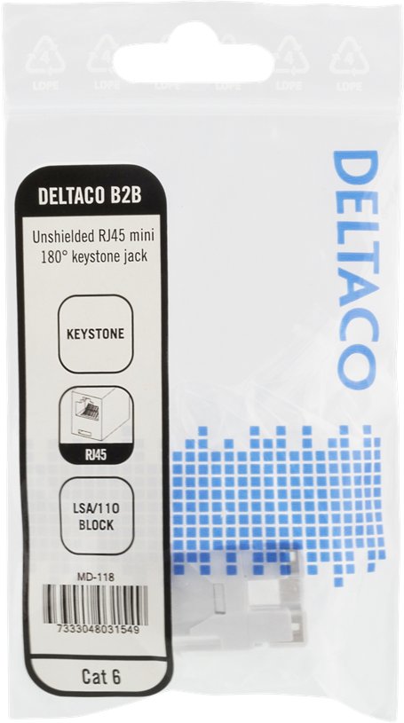 Modul rrjeti DELTACO Keystone Jack CAT6, RJ45, gigabit, i bardhë