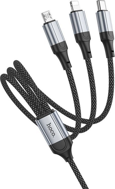 Kabllo karikimi Hoco X102 3in1, USB A në Lightning Micro USB USB C, 1m, 2.4A, e zezë
