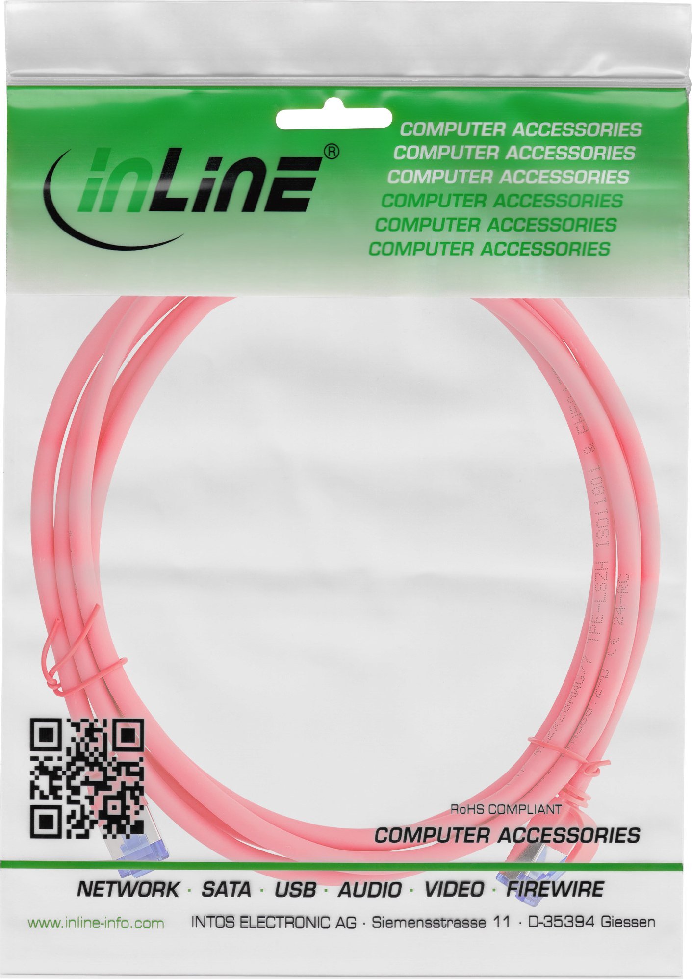 Kabllo rrjeti InLine Patch Cable Slim, Cat.6A S/FTP, 0.5m, e kuqe