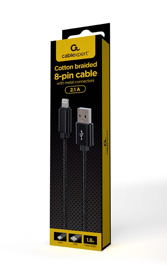 Kabllo Gembird, USB A / Lightning, 1.8 m, e zezë