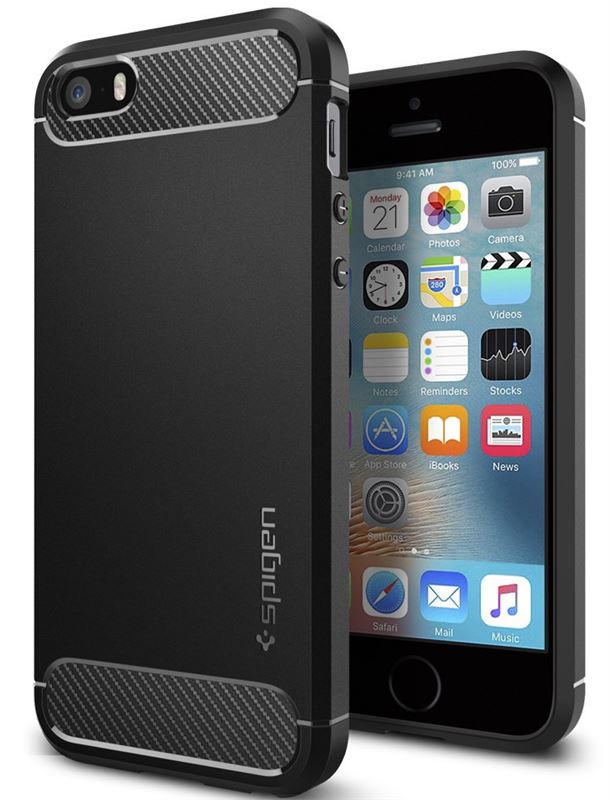 Mbështjellëse për iPhone SE 2016/5s/5 Spigen Rugged Armor, e zezë
