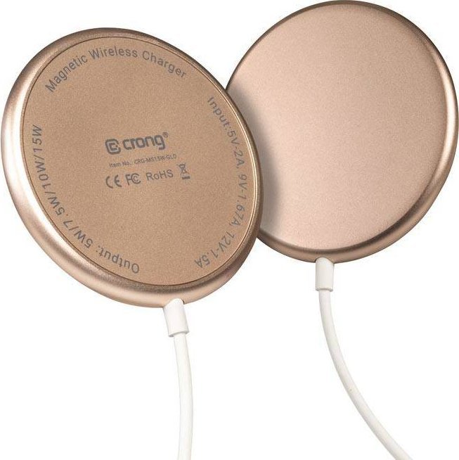 Karikues wireless Crong Inductive Charger CRG-MS15W-GLD, 15W, me magnet, ngjyrë ari