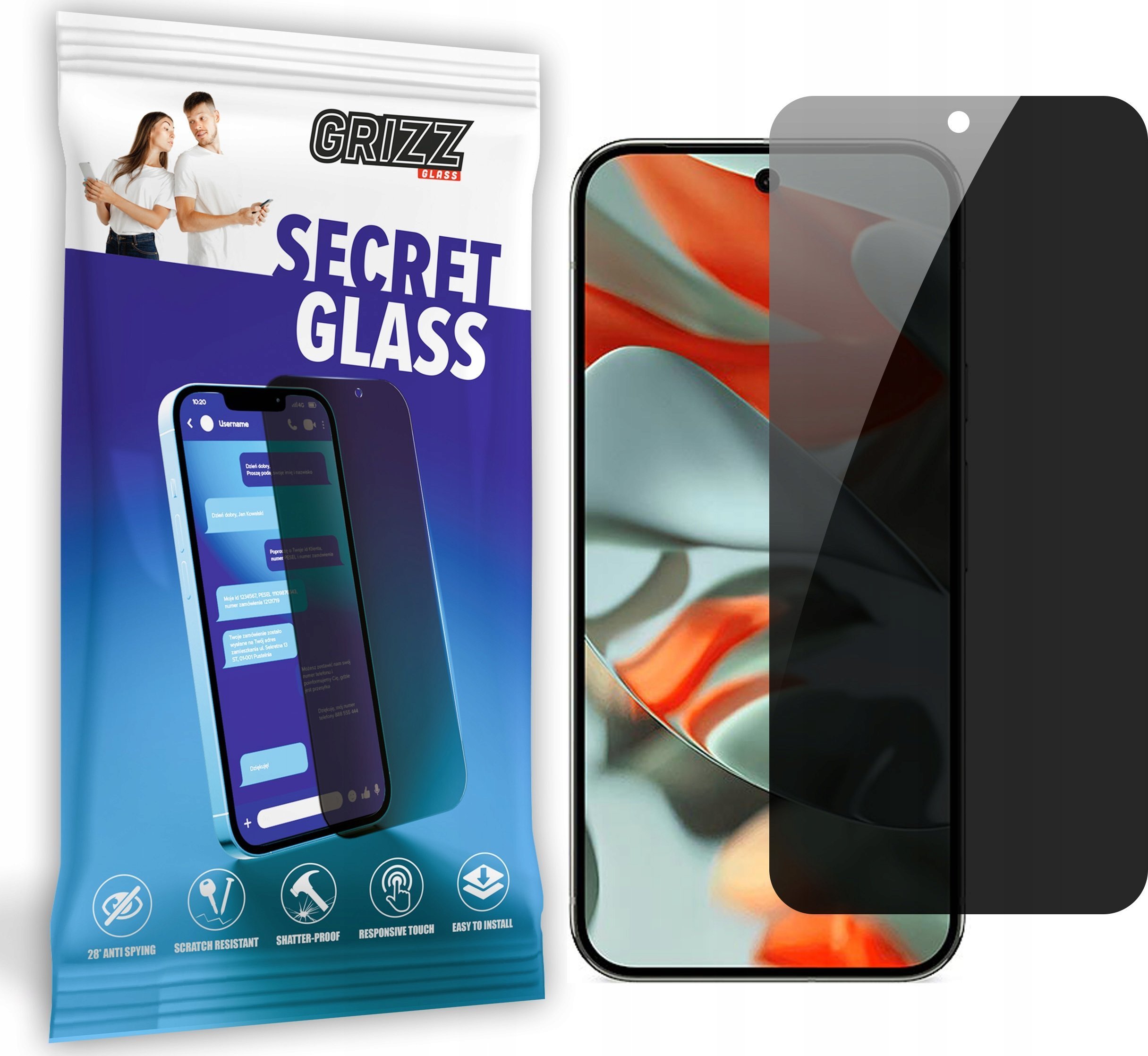 Xham mbrojtës GrizzGlass Matte SecretGlass për Google Pixel 9 Pro XL, efekt privatësie, mat, transparent