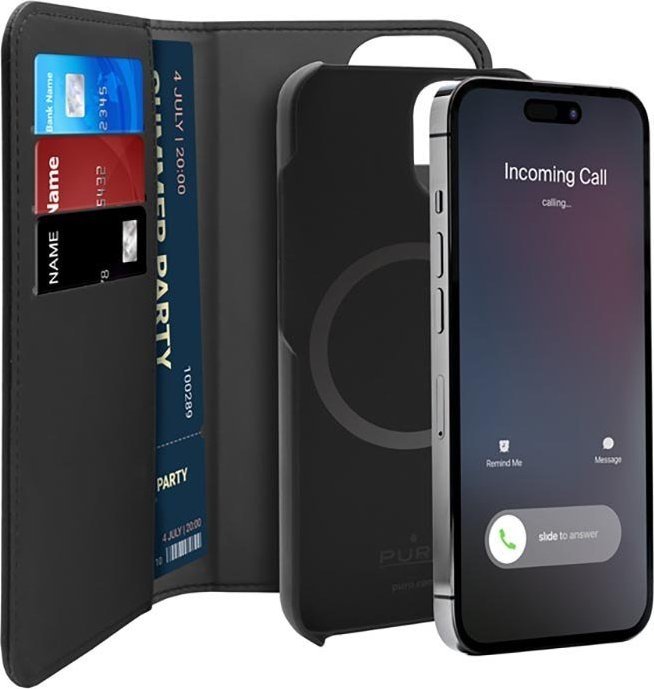 Këllëf portofol Puro Wallet Detachable MagSafe, për iPhone 14 Plus, 2 në 1, i zi
