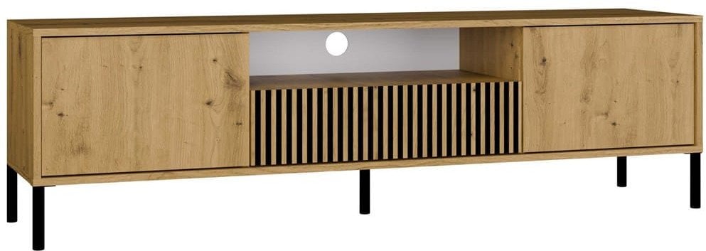 Komodë TV KAMARO 160, OAK Artisan, front me shirita, këmbë metalike të zeza