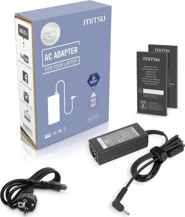 Adapter karikues për laptop Mitsu ZM/AS19175E, 33 W, 19 V 1.75 A, i zi