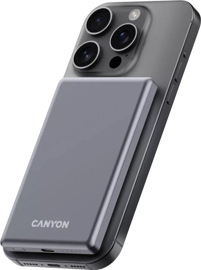 Power bank Canyon OnPower 505, 5000mAh, 20W PD me magnet wireless, gri