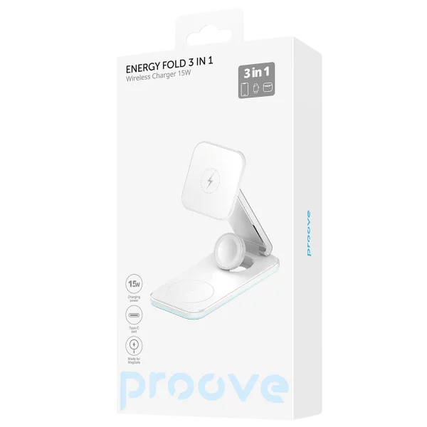 Karikues wireless 3 në 1 Proove Energy Fold, 15W, i bardhë