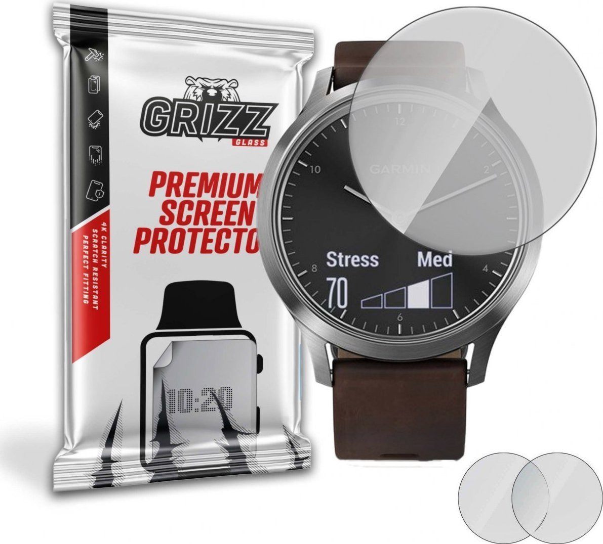 Folie mbrojtëse mat GrizzGlass për Garmin Vivomove HR, set 2 copë, transparente