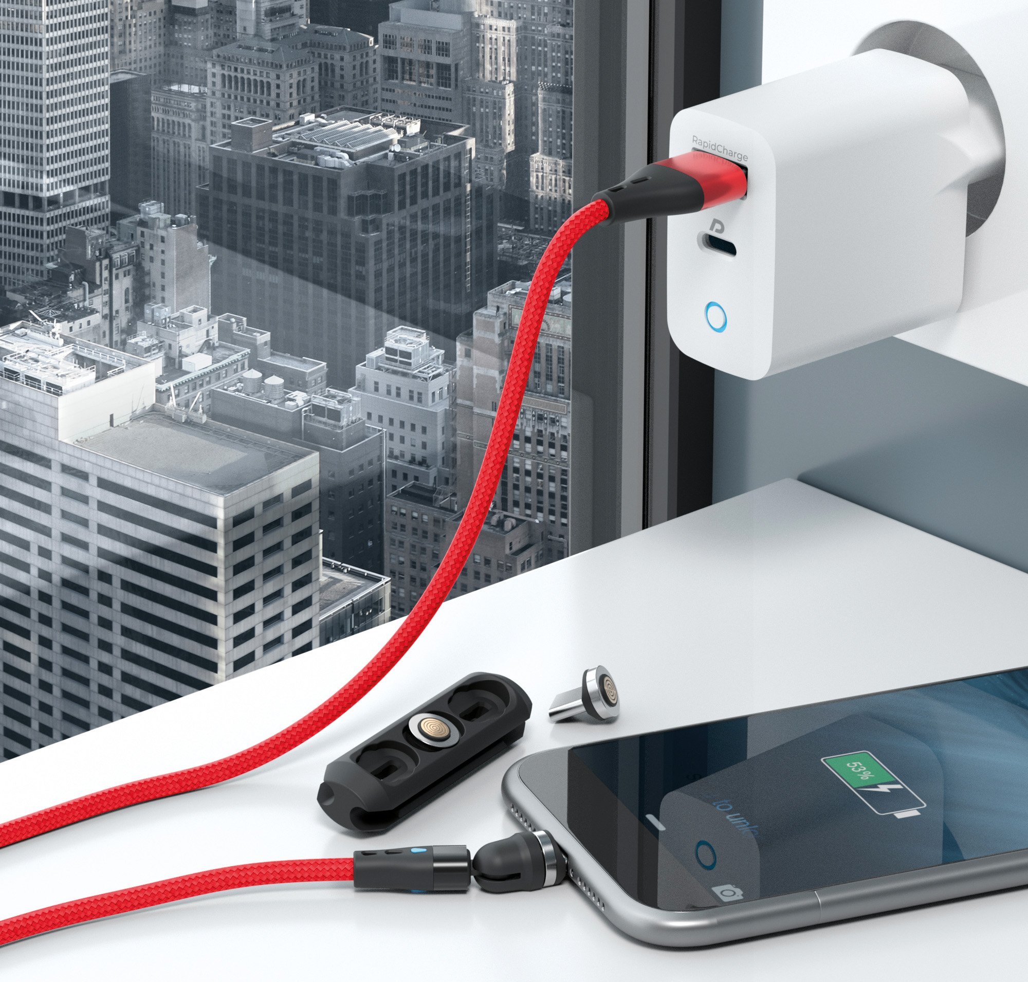 Kabllo magnetike RealPower Magnetic Cable 3 Amp, set 3 copë, 1m