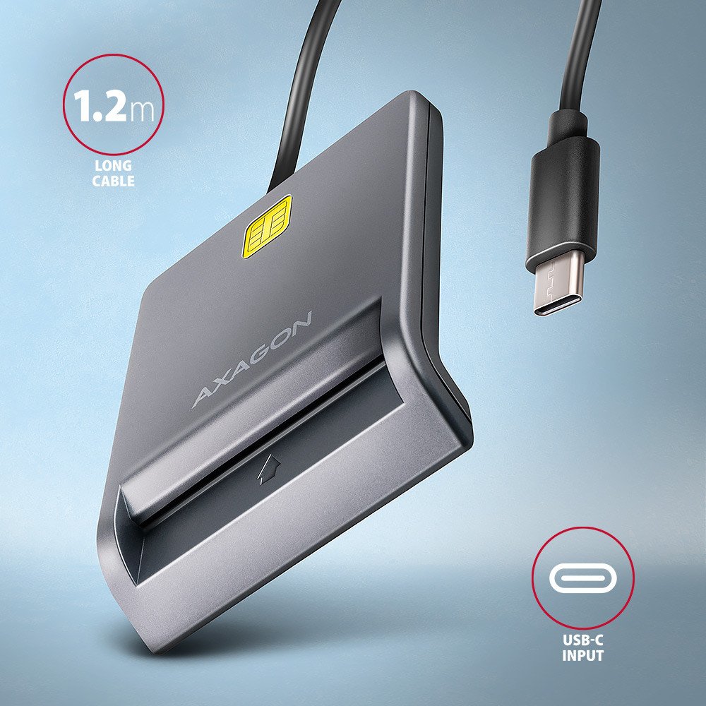 Lexues karte AXAGON CRE-SM3TC, USB-C, kabllo 1.2 m, i zi