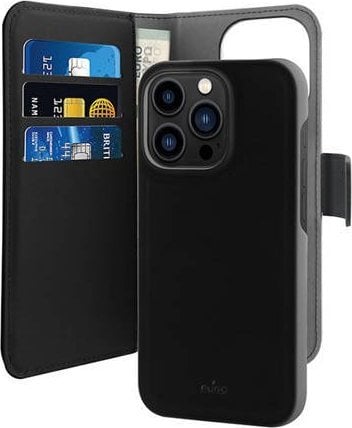 Këllëf portofol Puro për iPhone 14 Pro, 2 në 1, magnetik, i zi