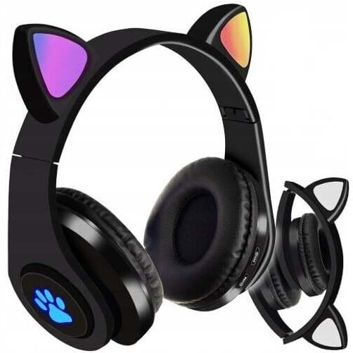 Kufje për fëmijë ExtraLink Kids Headphones Pro, me kabllo, me veshë maceje, të zeza