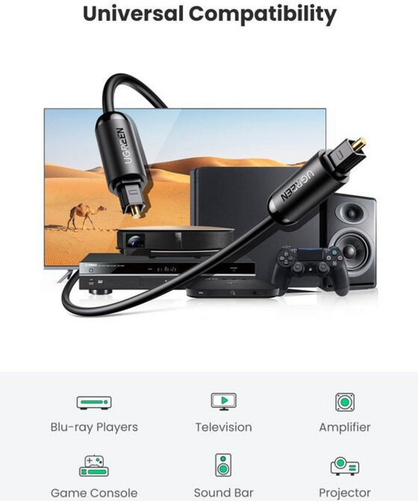 Kabllo audio UGREEN Toslink, optike, 2m, e zezë