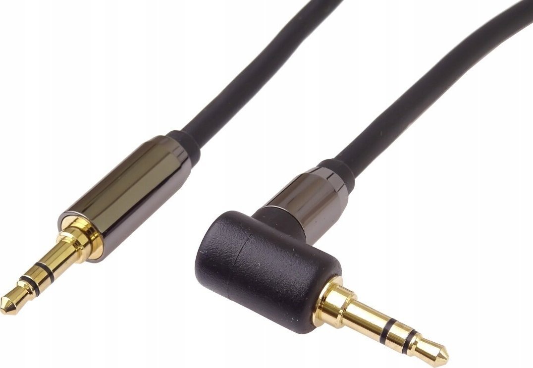 Kabllo audio PremiumCord HQ, Jack 3.5mm në Jack 3.5mm 90°, 3m, e zezë
