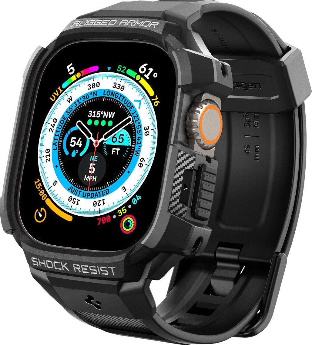 Kësë dhe rrip për orë Spigen Rugged Armor Pro, Apple Watch Ultra 49mm, i zi