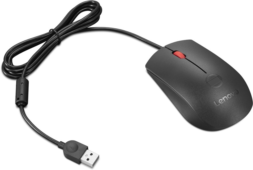 Mouse Lenovo, optik, USB, i zi me të kuqe