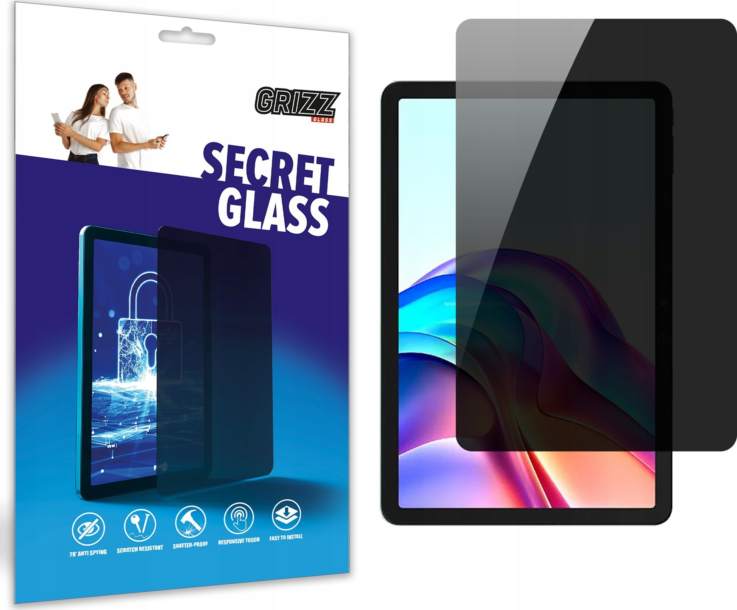 Xham mbrojtës Grizz SecretGlass për Tecno Megapad 11, efekt privatësie, rezistent ndaj gërvishtjeve, transparent