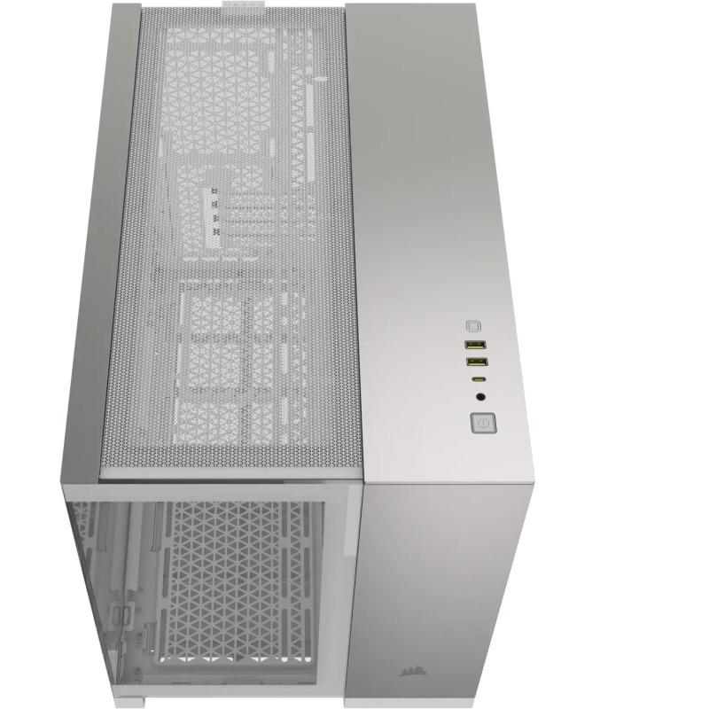 Kуќиште за компјутер Corsair 2500X, Micro ATX, калено стакло, бело сиво сатен