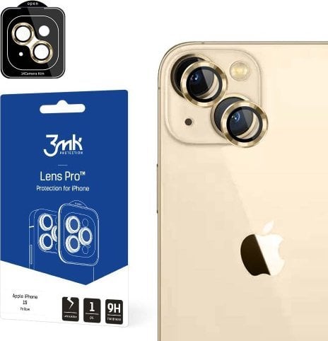 Заштитно стакло за камера 3MK Lens Protection Pro, за iPhone 15 6.1\", со рамка за монтирање, жолто