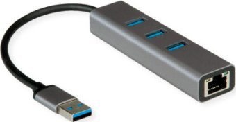 USB hub me docking Roline 27090C, 4 porta USB 3.0, Gigabit Ethernet, gri