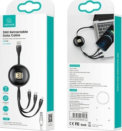 Kabllo USB Usams USA001133, USB A në Lightning, 1 m, e zezë