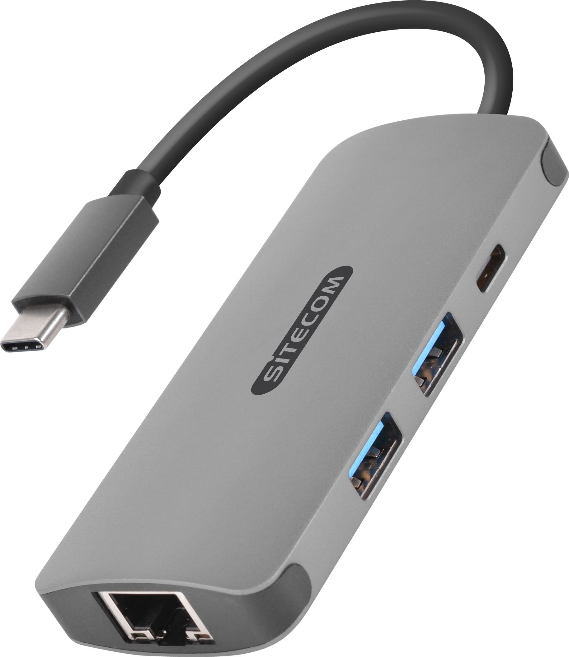 Adapter Sitecom, LAN USB-C, CN-378 USB HUB 2x USB 3.0, gri