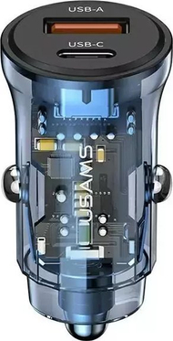 Karikues për veturë Usams C32 US-CC164, 30W, 1x USB 1x USB C, i kaltër