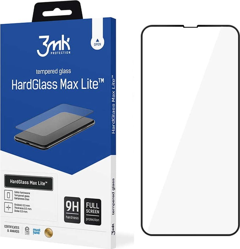 Mbrojtës ekrani 3MK HardGlass Max Lite, për iPhone 13 Pro Max 6.7", i zi