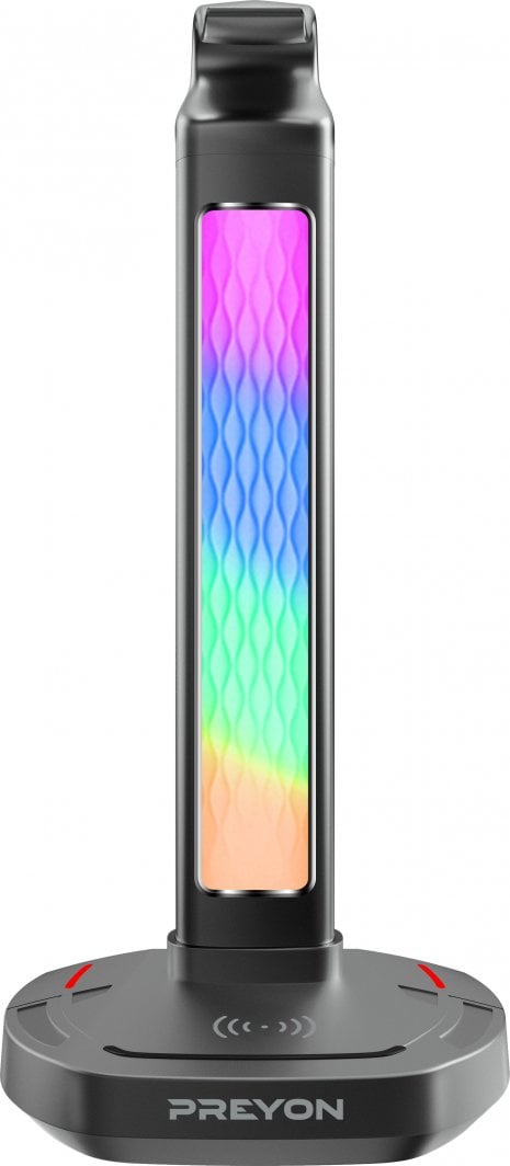 Mbajtëse për kufje Preyon Heron Beak RGB, karikues, USB Hub, e zezë