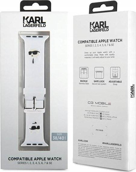 Rrip ore inteligjente Karl Lagerfeld Bracelet Rubber NFT Karl &amp; Choupette, për Apple Watch 38 40 41mm, gome, i bardhë