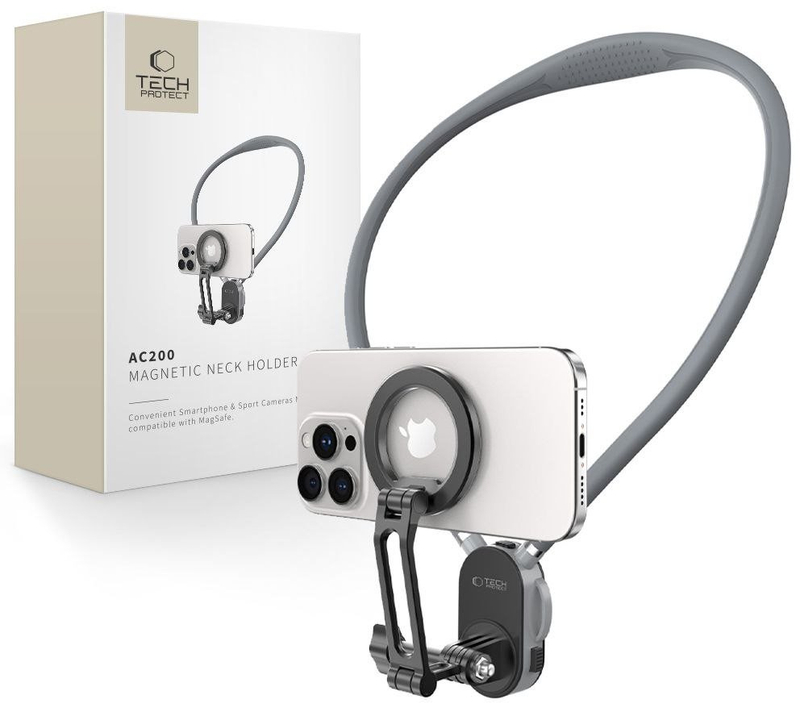 Mbajtëse qafe Tech-Protect AC200, për MagSafe GoPro DJI, gri Crayon