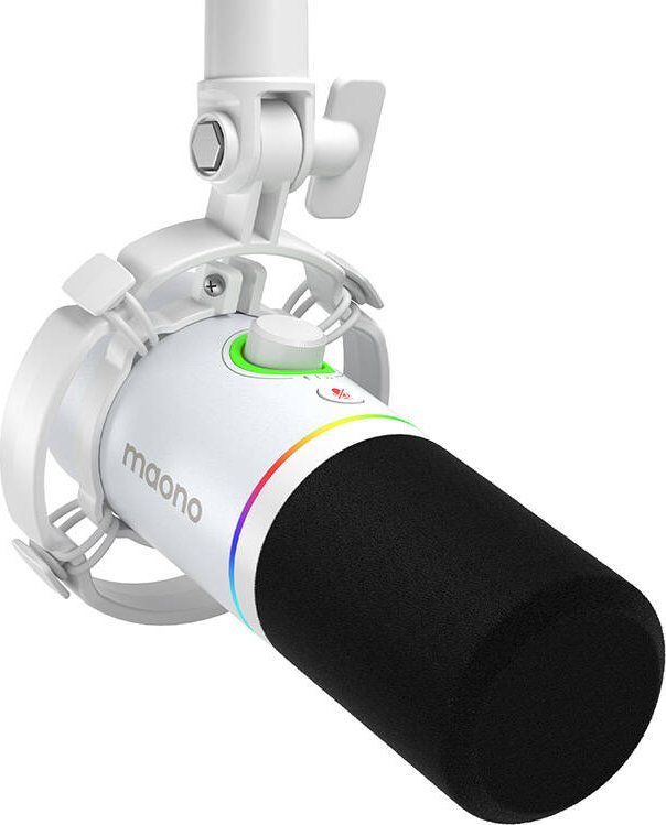 Mikrofon dinamik Maono PD200X, USB C dhe XLR, RGB, i bardhë
