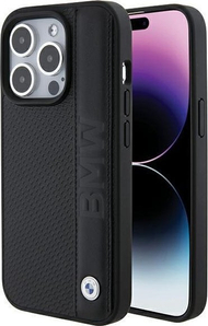 Mbështjellës telefoni BMW Leather Textured Stripe për iPhone 15 Pro 6.1", i zi
