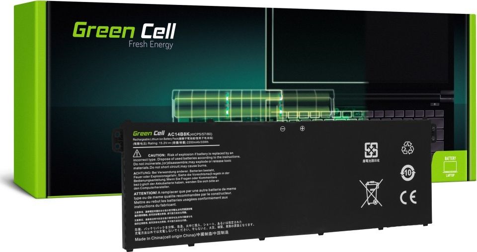 Bateri laptopi Green Cell AC14B3K AC14B8K, 2200mAh, për Acer