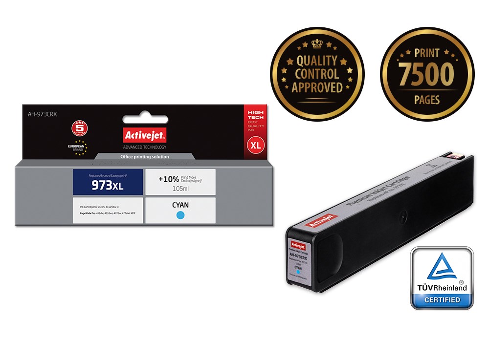 Ngjyrë për printer Activejet AH-973CRX (zëvendësim për HP 973XL F6T81AE), 105 ml, e kaltër