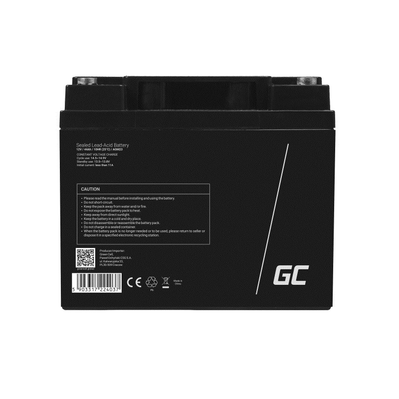 Bateri AGM Green Cell AGM23, 12V, 44Ah, e zezë