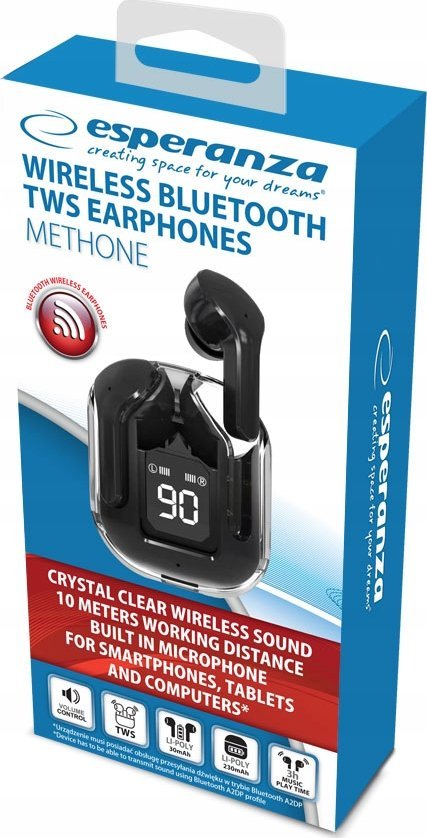 Kufje in ear Esperanza EH238K, Bluetooth 5.3, TWS, të zeza