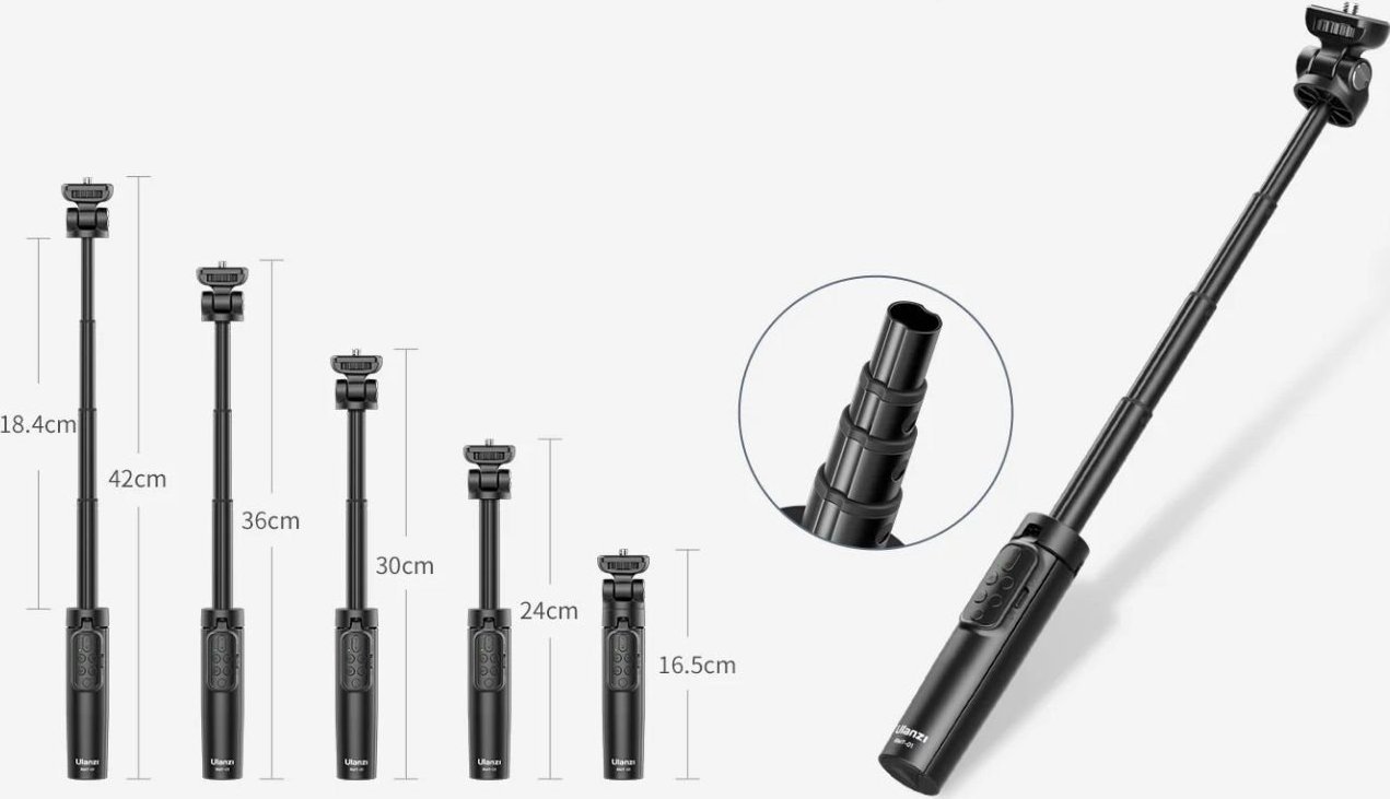 Tripod Ulanzi RMT-01 Metal, 42 cm, me telekomandë Bluetooth, i zi