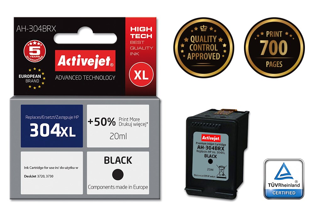 Ngjyrë për printer Activejet AH-304BRX (zëvendësim për HP 304XL N9K08AE), 20 ml, e zezë