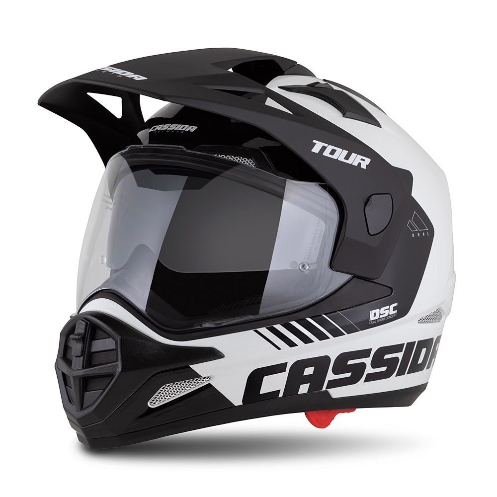 Helmetë moto CASSIDA Tour 2.0 Dual 2026, turistike adventure, Pinlock ready, e bardhë e zezë