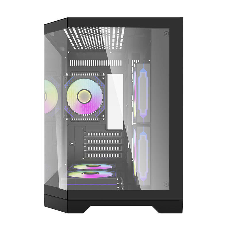 Kuti kompjuterike DarkFlash FT350 Mini Tower, M ATX ITX, 5 ventilatorë ARGB, e zezë