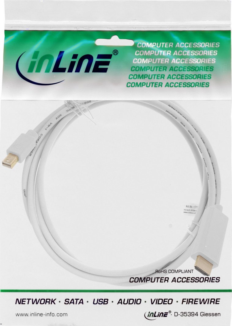 Kabllo InLine DisplayPort Mini HDMI 1.5m (17176I), e bardhë