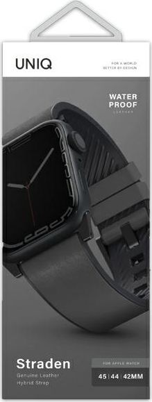 Rrip ore UNIQ Straden për Apple Watch 42 44 45mm, lëkurë silikon hibride, gri
