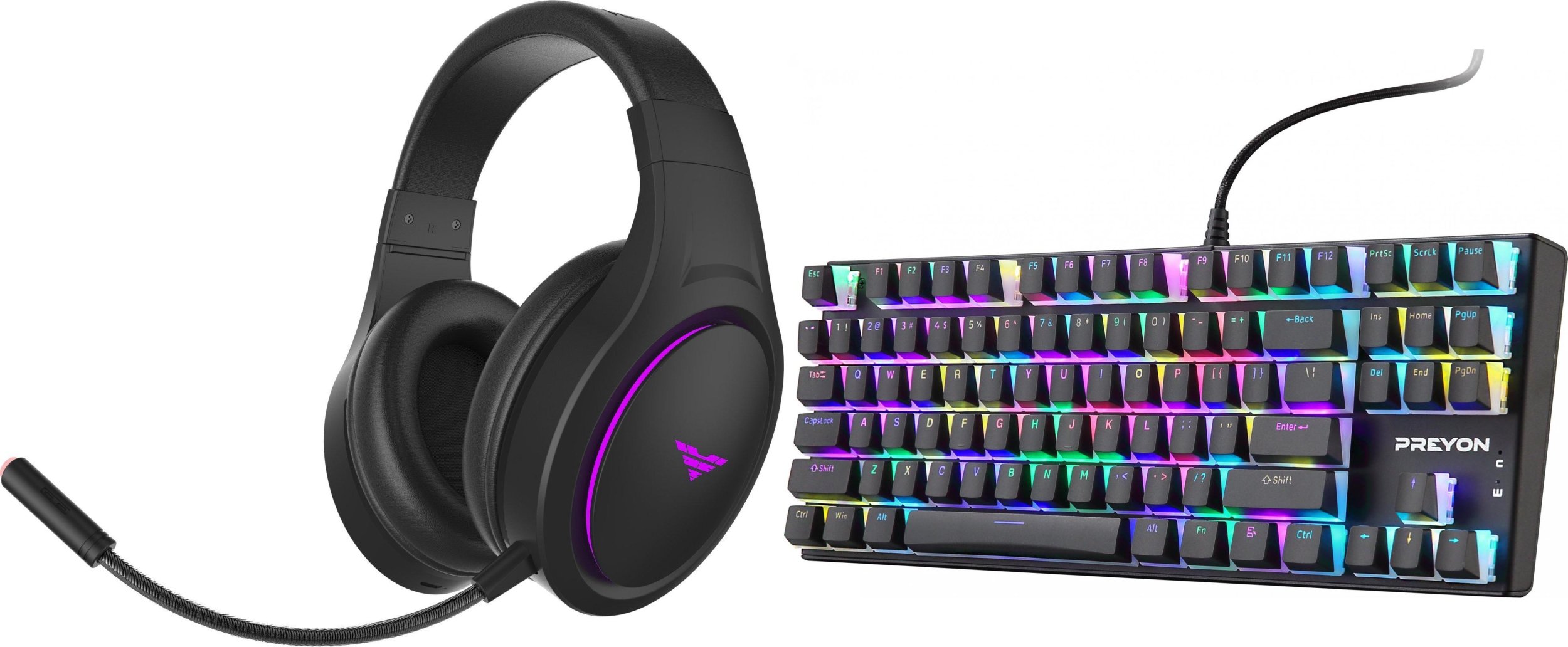 Set gaming PREYON Hurricane Fly PHF40B dhe tastierë Blue Blitz Claw PBBC87B, wireless, RGB, e zezë